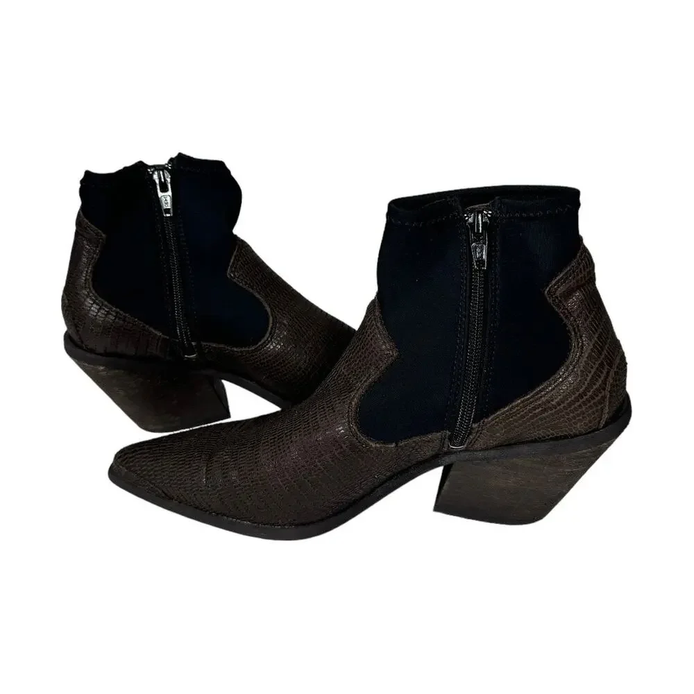 Free People Jackson West Ankle Boot 37 7 Brown Black Leather Bootie Boho - Picture 5 of 10